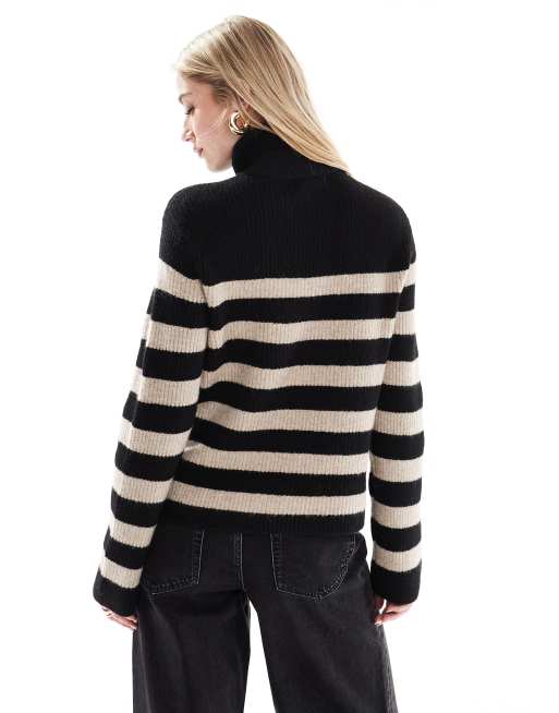 New Look half zip stripe jumper in black, 3 of 4