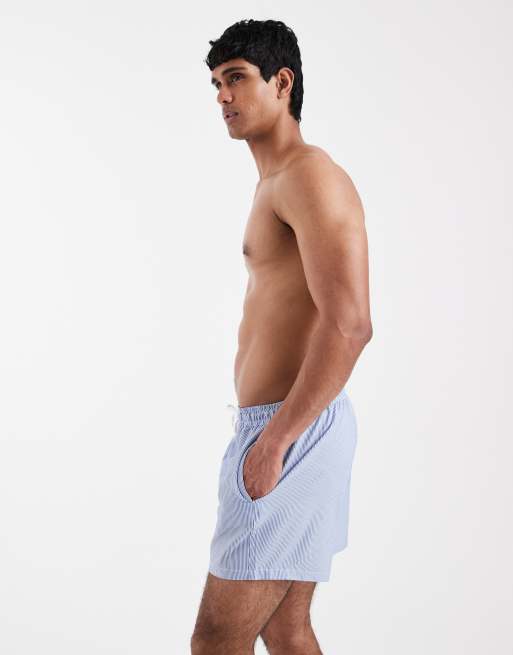 New Look - Halflange gestreepte zwemshort in blauw, 3 van 5