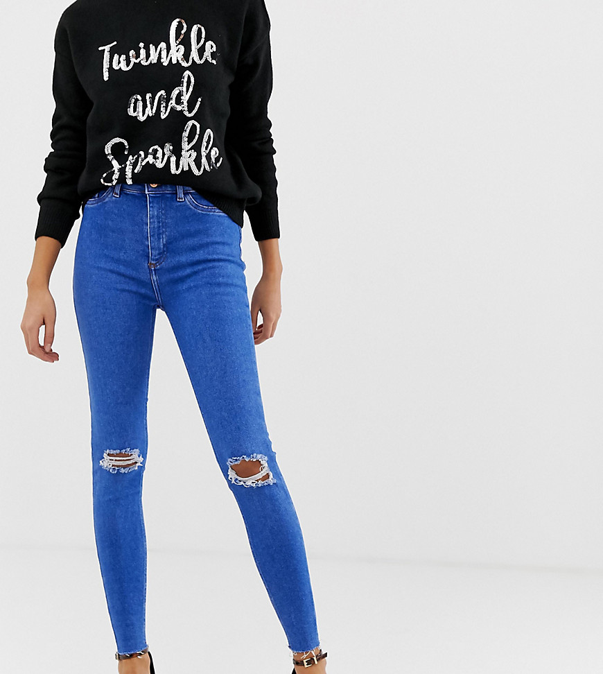 New Look - Hallie Disco - Ripped jeans met hoge taille-Blauw