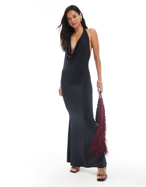 New Look halter cowl neck midi dress in black
