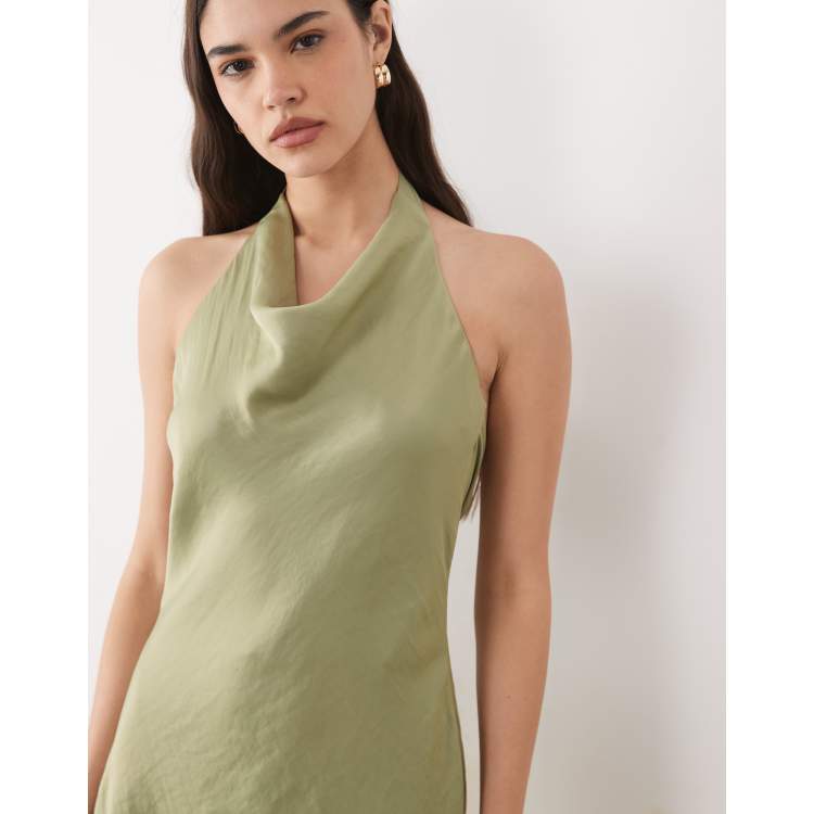 New Look halterneck satin mini dress in light green | ASOS