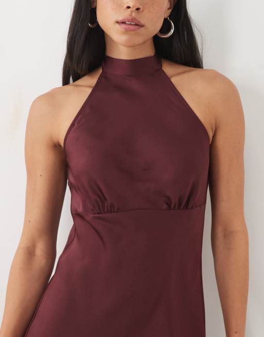 New Look halterneck satin minikjole i burgundy, 2 af 4