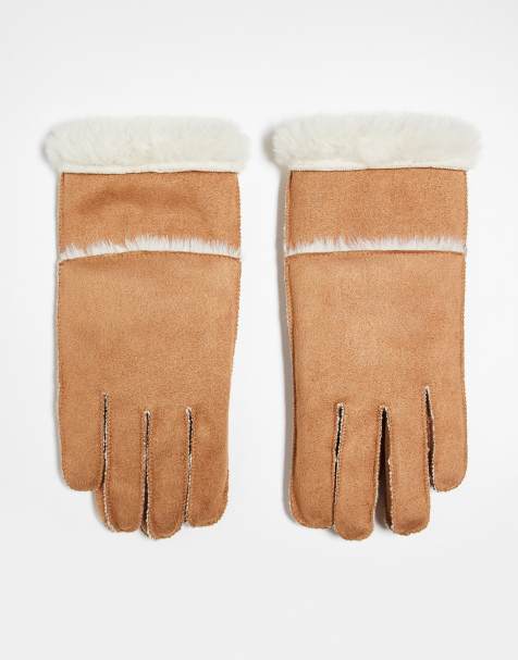 New Look – Handschuhe in Kamelbraun mit Lammfell - view 1