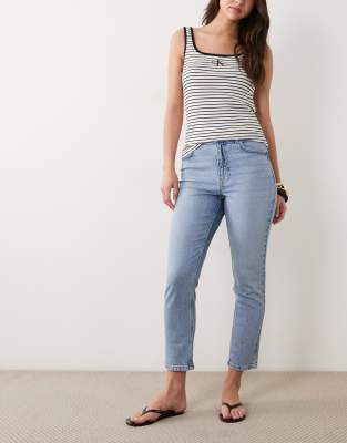 Hannah - Straight Jeans in Mittelblau Blau 12 L32