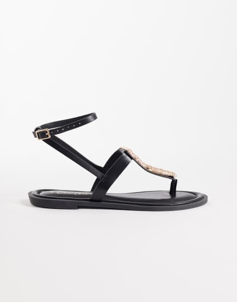 New Look hardwear toe post sandal in black - view 1