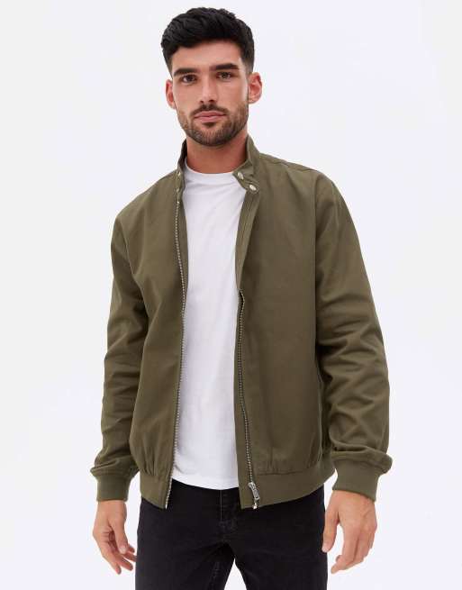 New Look – Harrington-Jacke in Khaki mit Stehkragen