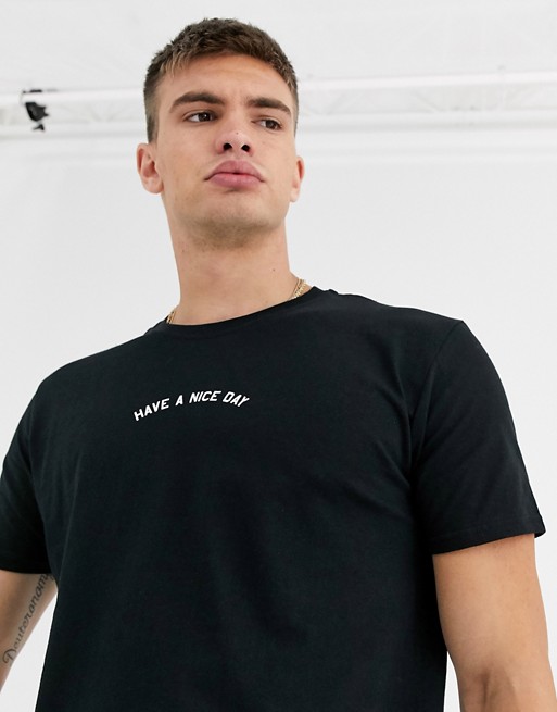 New Look have a nice day slogan t-shirt in black