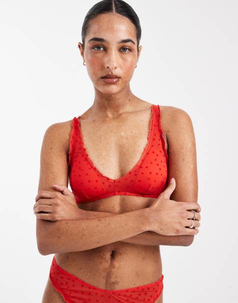 New Look heart flocked bra & thong in red - view 1