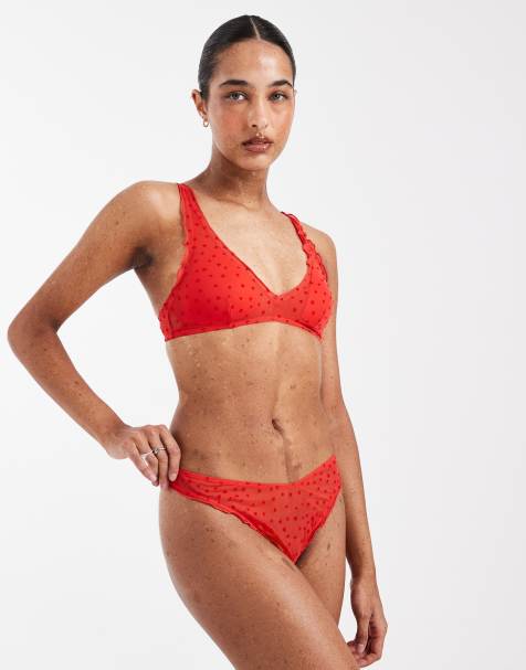 New Look heart flocked thong in red - view 1