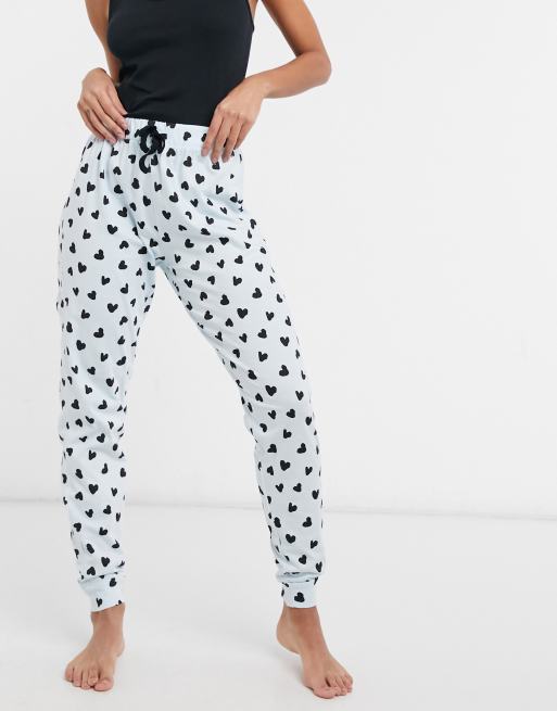 New Look heart print pyjama set in black | ASOS