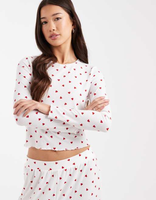 New Look heart print pyjama set in white, 2 of 4
