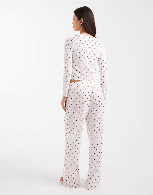 New Look heart print pyjama set in white, 3 of 4