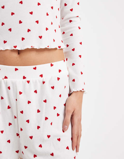 New Look heart print pyjama set in white, 4 of 4