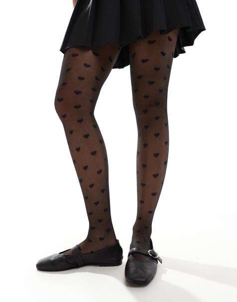 New Look heart print tights in black - view 1