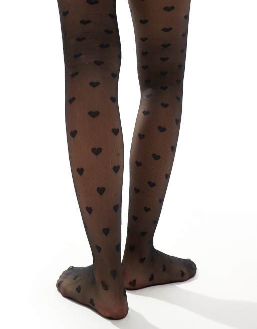 New Look heart print tights in black