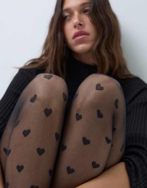 New Look heart print tights in black, 3 of 5