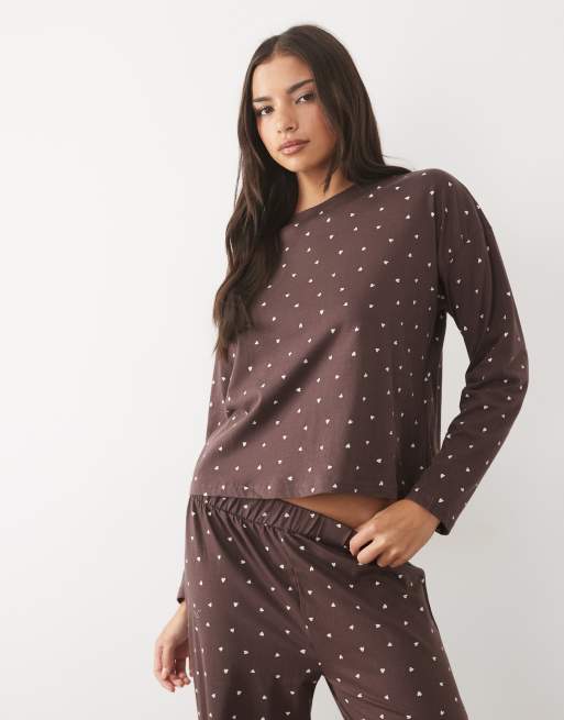 New Look heart pyjamas in brown, 2 of 4
