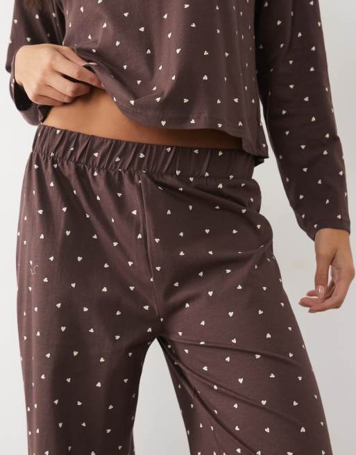 New Look heart pyjamas in brown, 3 of 4
