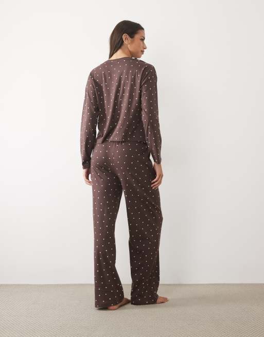 New Look heart pyjamas in brown, 4 of 4