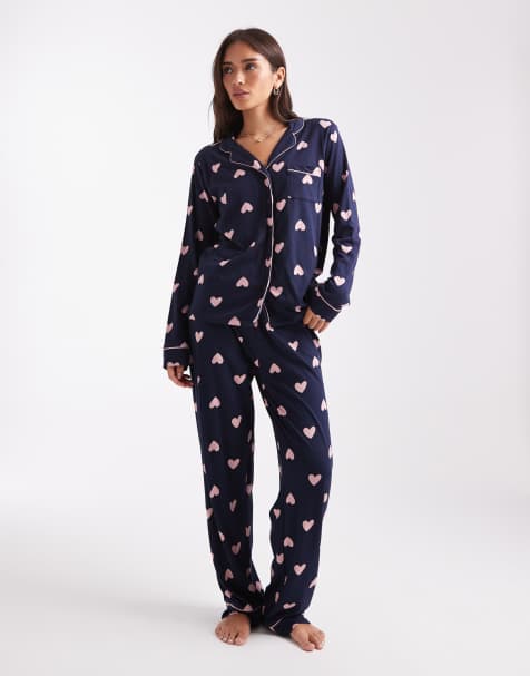 New Look heart revere pyjamas in blue pattern - view 1