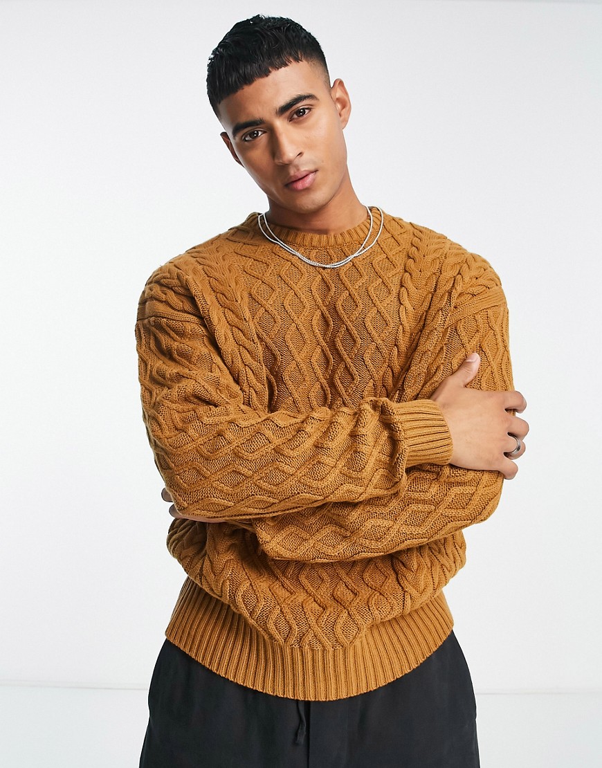 New Look heavy cable knit jumper in mid brown