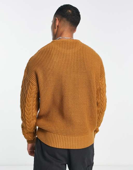 New Look heavy cable knit sweater in mid brown