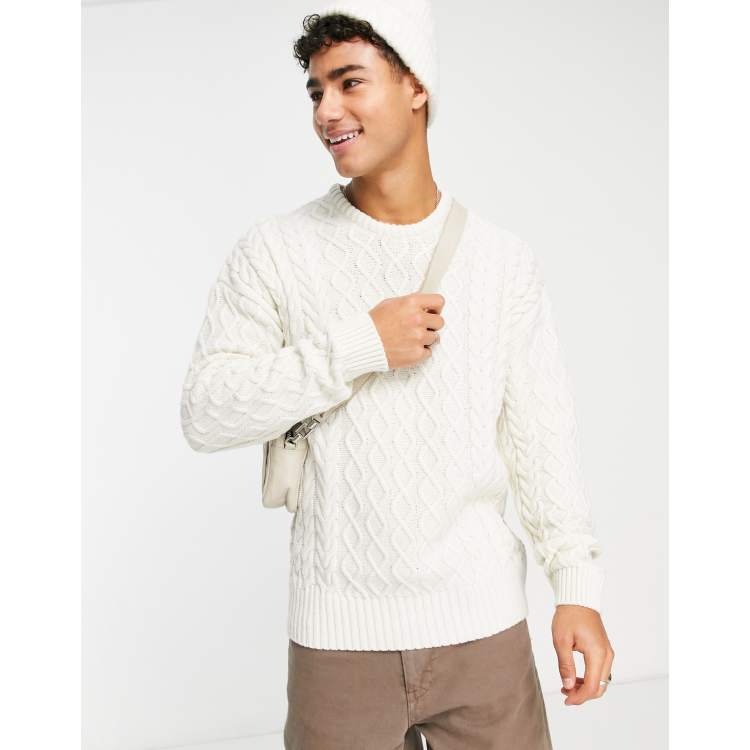 New Look heavy cable knit sweater in off white