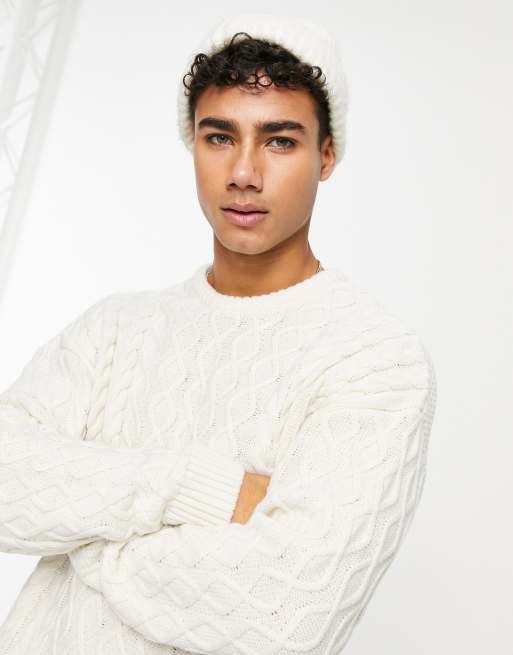 New Look Heavy Cable Knit Sweater In Off White