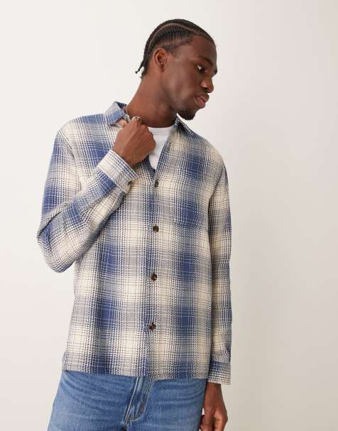 New Look heavy weave check overshirt in vintage blue - view 1