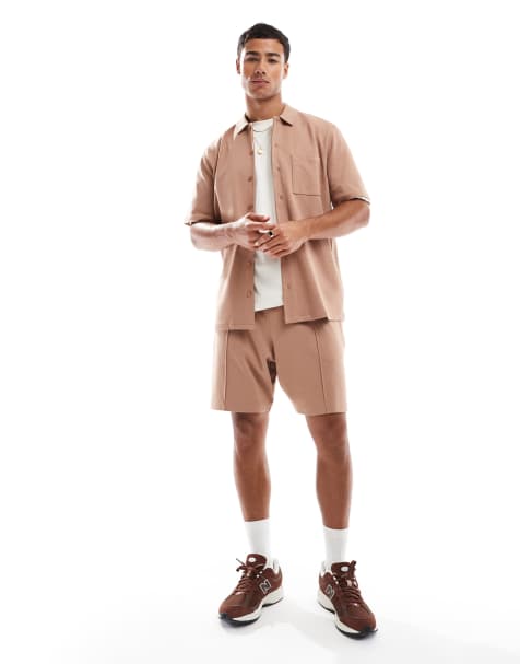 New Look heavyweight jersey shirt & short in brown - view 1