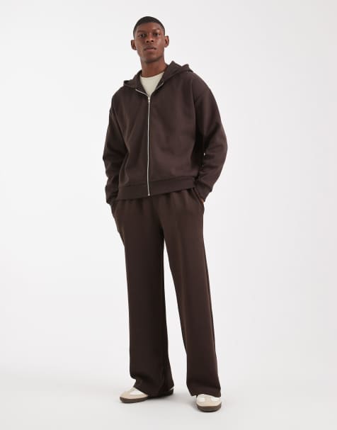 New Look heavyweight wide leg joggers co-ord in dark brown - view 1