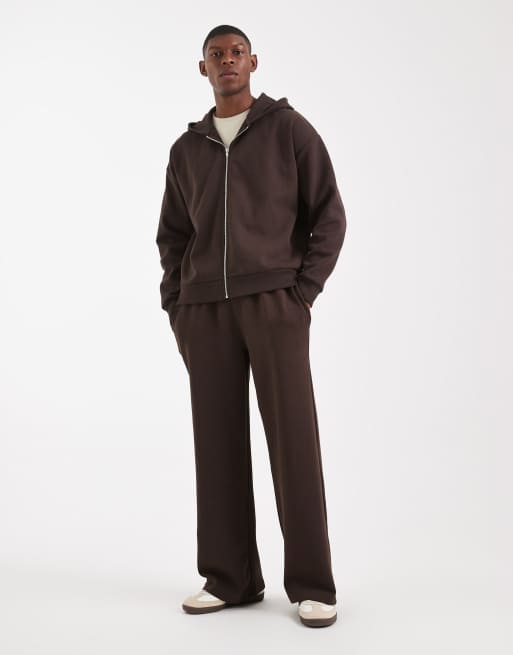 New Look heavyweight wide leg trackies in dark brown (Part of a set)