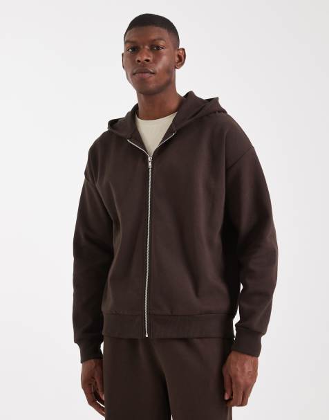 New Look heavyweight zip hoodie and trackies set in dark brown - view 1