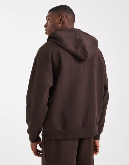 New Look heavyweight zip through hoodie co-ord in dark brown, 3 of 5