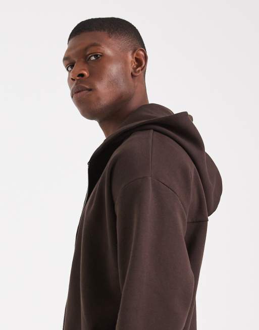 New Look heavyweight zip through hoodie co-ord in dark brown, 4 of 5