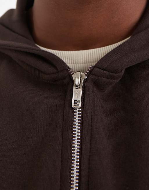 New Look heavyweight zip through hoodie co-ord in dark brown, 5 of 5
