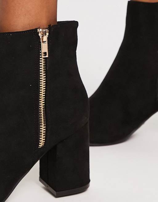 Black booties with cheap gold zipper