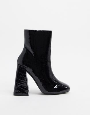 black croc patent boots