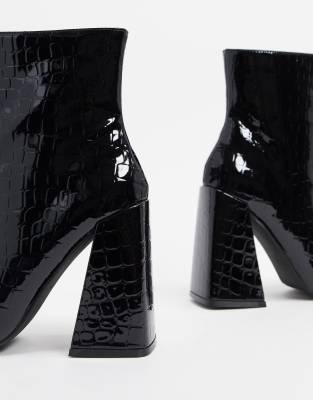 black croc heeled boots