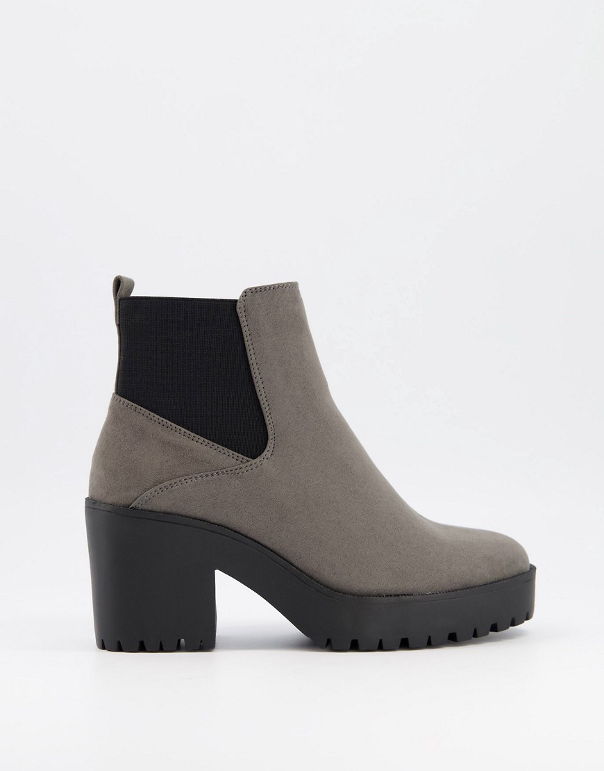 New Look heeled chunky chelsea boot in mid gray-Grey