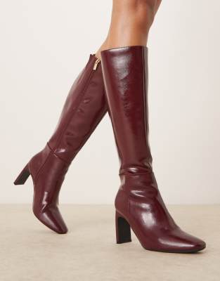 New Look New Look heeled knee boot in burgundy-Red