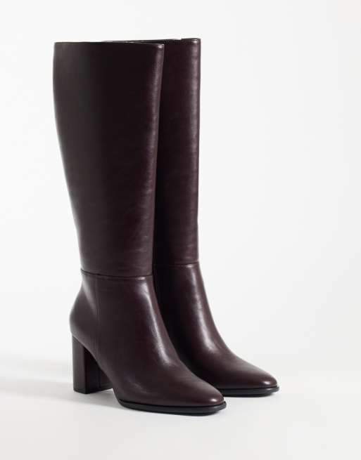 New Look heeled knee boot in burgundy, 2 of 4