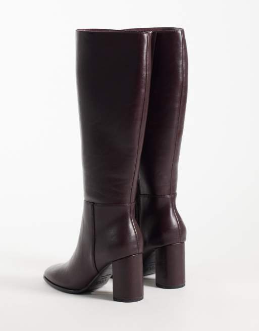 New Look heeled knee boot in burgundy, 4 of 4