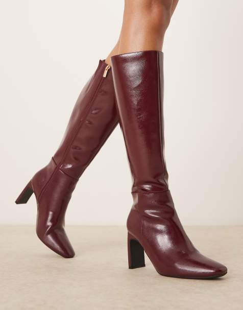 New Look heeled knee boots in burgundy - view 1