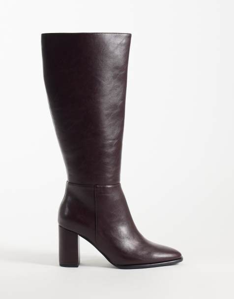 New Look heeled knee boots in burgundy - view 1