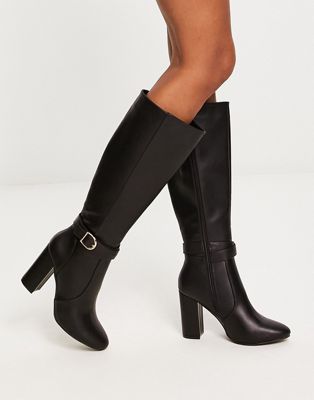 New Look heeled knee high boot in black | ASOS