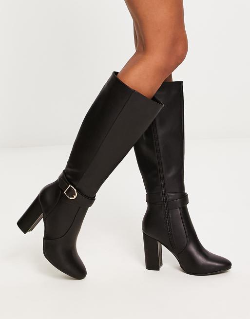 New Look heeled knee high boots in black | ASOS