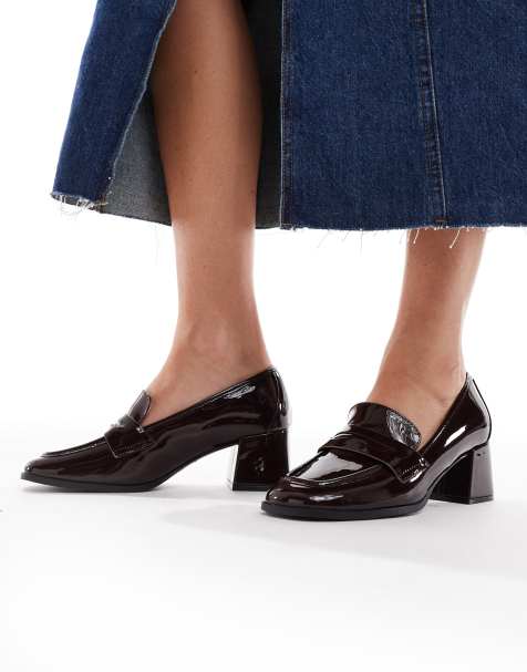New Look heeled loafer in burgundy - view 1