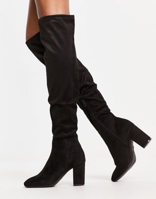 New Look heeled over the knee boot in black - ASOS Price Checker