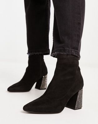 New Look heeled sock boots with diamonte heel in black | ASOS